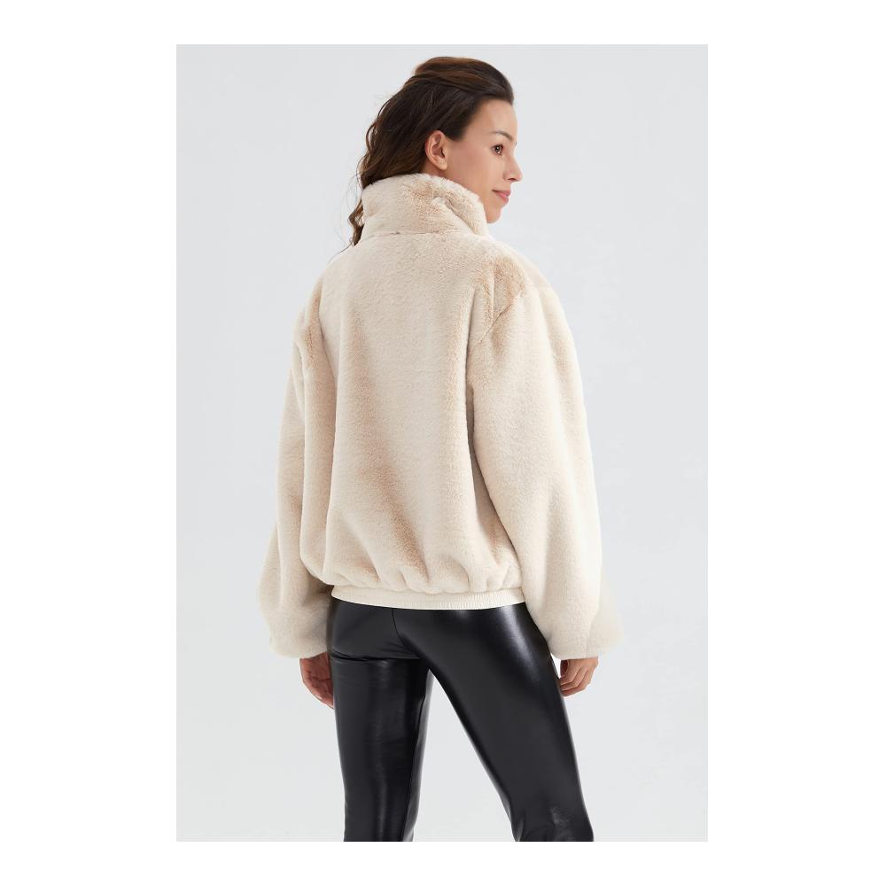 Warme kuschelige Winterfleecejacke für Damen mit Reißverschluss praktischen Taschen und flauschigem Sherpa-Futter