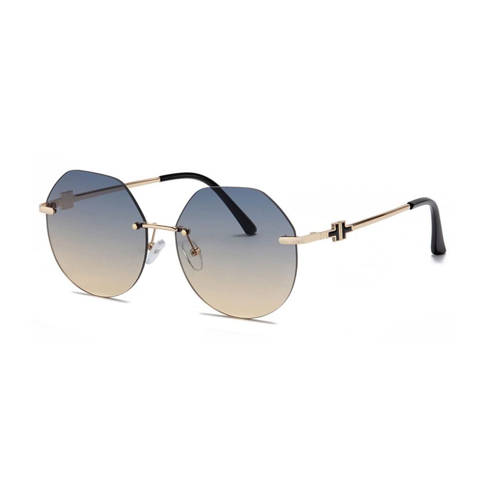 Entdecke den Stil Randlose zweifarbige Sonnenbrille mit polygonalen Kanten für Damen - Einzigartiger Farbverlauf für ultimativen Sonnenschutz