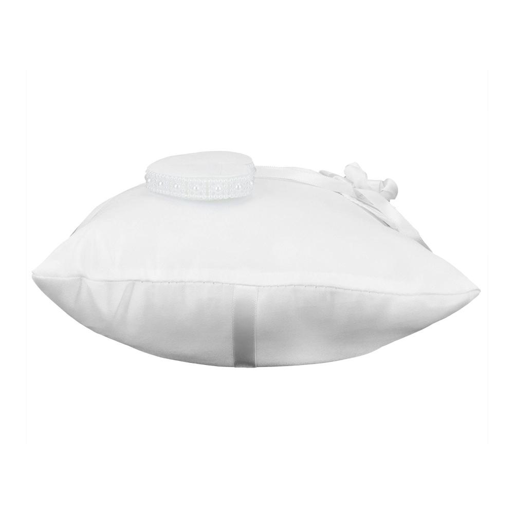Verliebtes Herz Weißes Ringkissen mit Schleife Perlen & Ehering. Perfektes Accessoire für Hochzeiten Partys & Heimdekoration. Ein Muss für jede Zeremonie