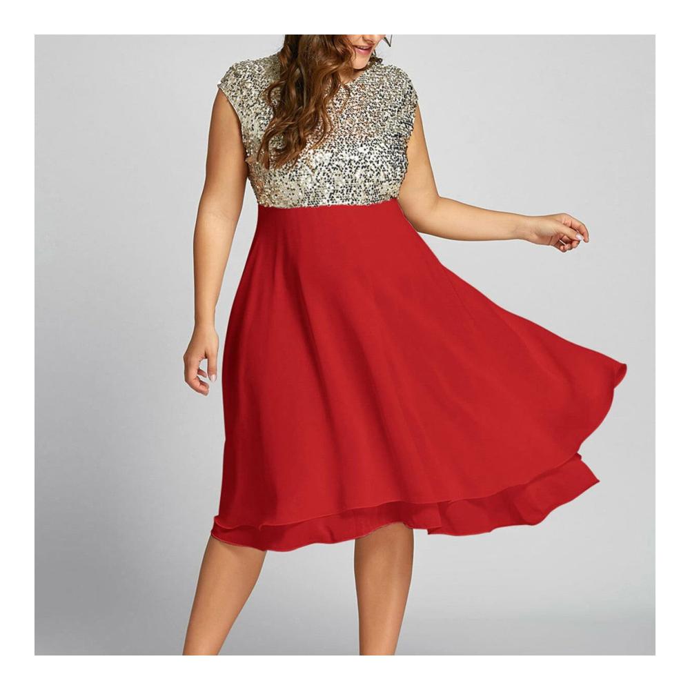 Elegantes Plus-Size-Kleid für Damen Ärmellos mit Reißverschluss Chiffon und Pailletten - Perfekt für Cocktailpartys und Abendveranstaltungen