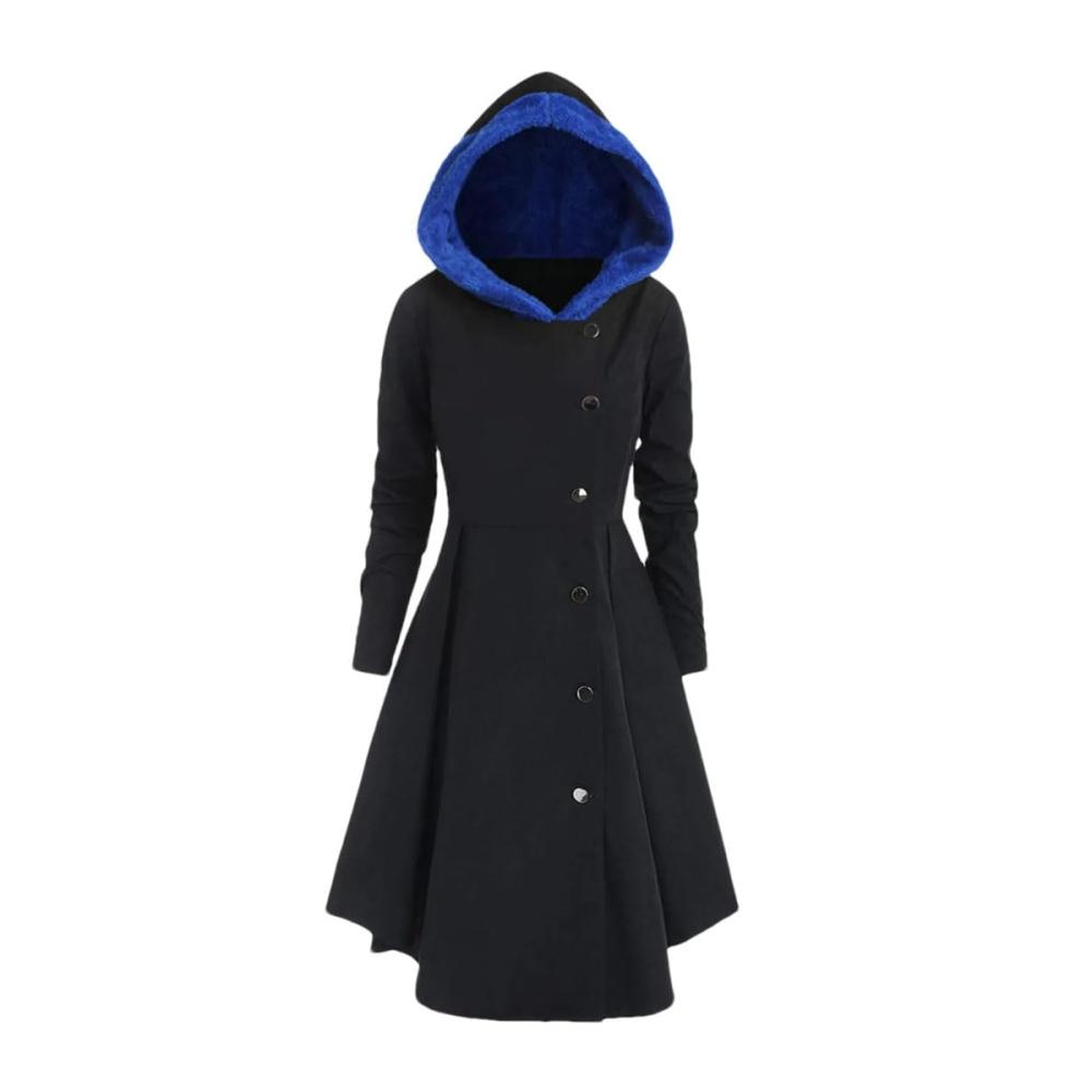 Elegantes Damencape aus weichem Fleece mit asymmetrischem Saum und Kapuze für Herbst/Winter