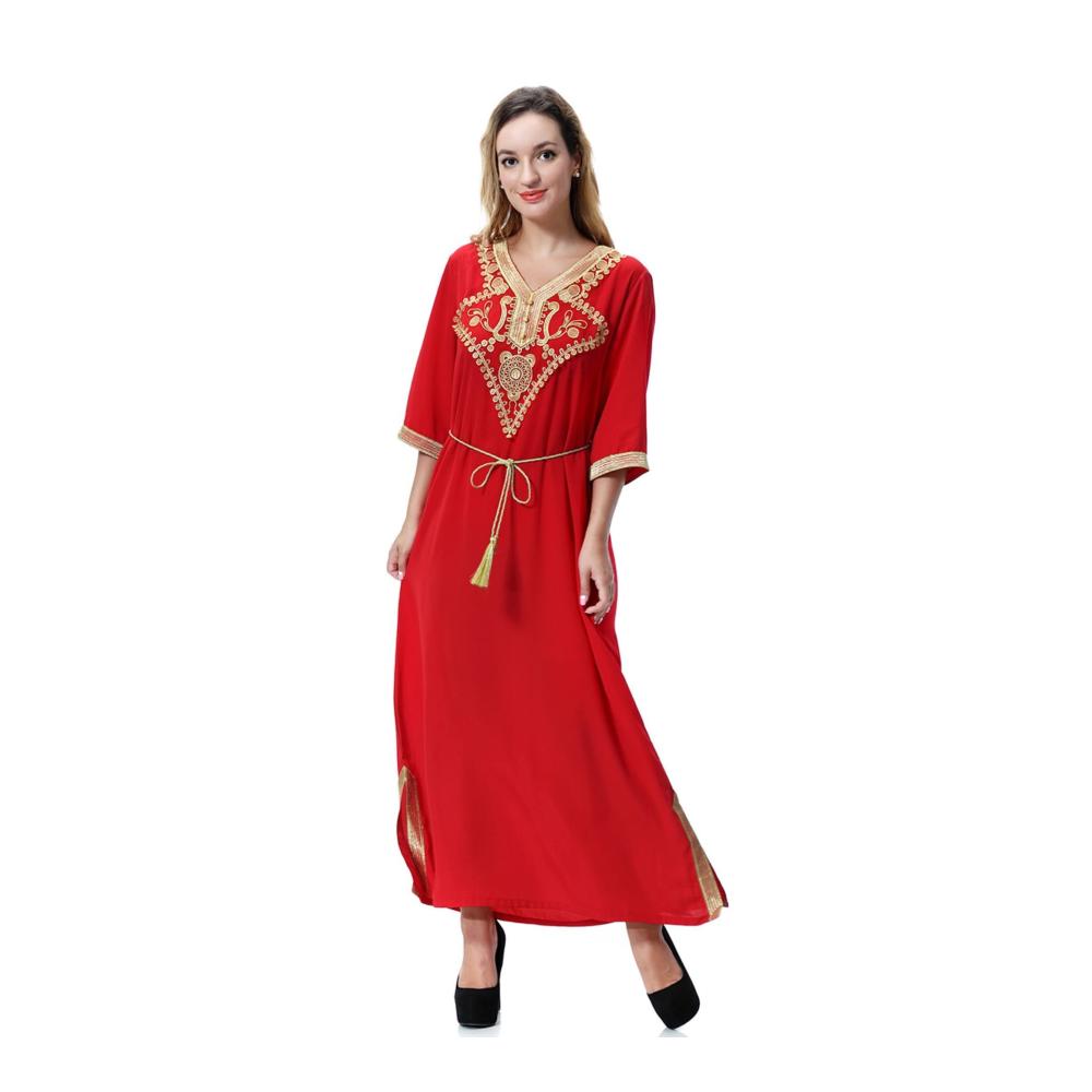 Bademantel Damen Midi mit Ornamentstickerei & Gürtel rot mittellang