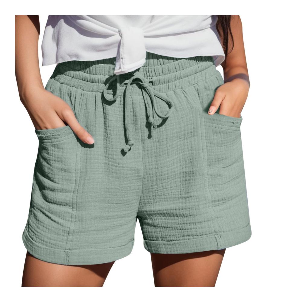 Entdecken Sie den ultimativen Sommer-Style Damen Shorts mit hoher Taille für lockere Eleganz und sportlichen Chic. Taschen Kordelzug und elastischer Stoff für maximalen Komfort. Jetzt erhältlich