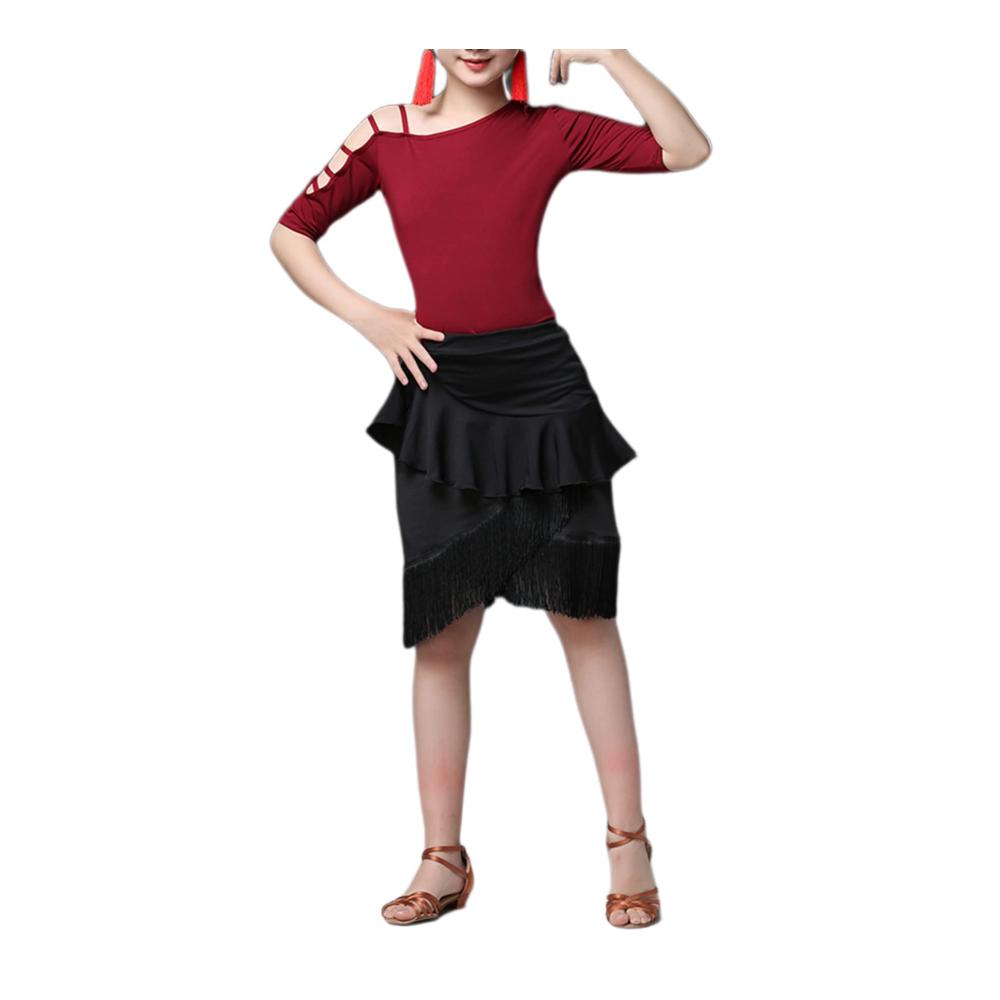Entzückendes Kinderkleid Lateinrock mit Kurzarm-Oberteil und gestuftem Fransenrock für Mädchen. Perfekt für Tanzübungen in Ballsaal Tango Swing Rumba und Chacha