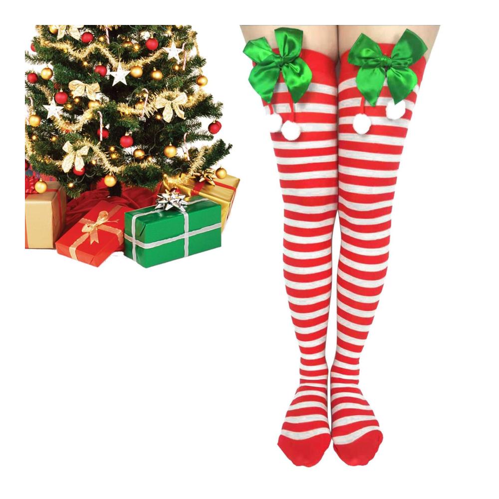 Luxuriöse Kniestrümpfe für Festtage Warme Weihnachtssocken Damen - Bunte Cosplay-Strümpfe gestreift und knielang für stilvolle Festlichkeiten. Bestellen Sie jetzt