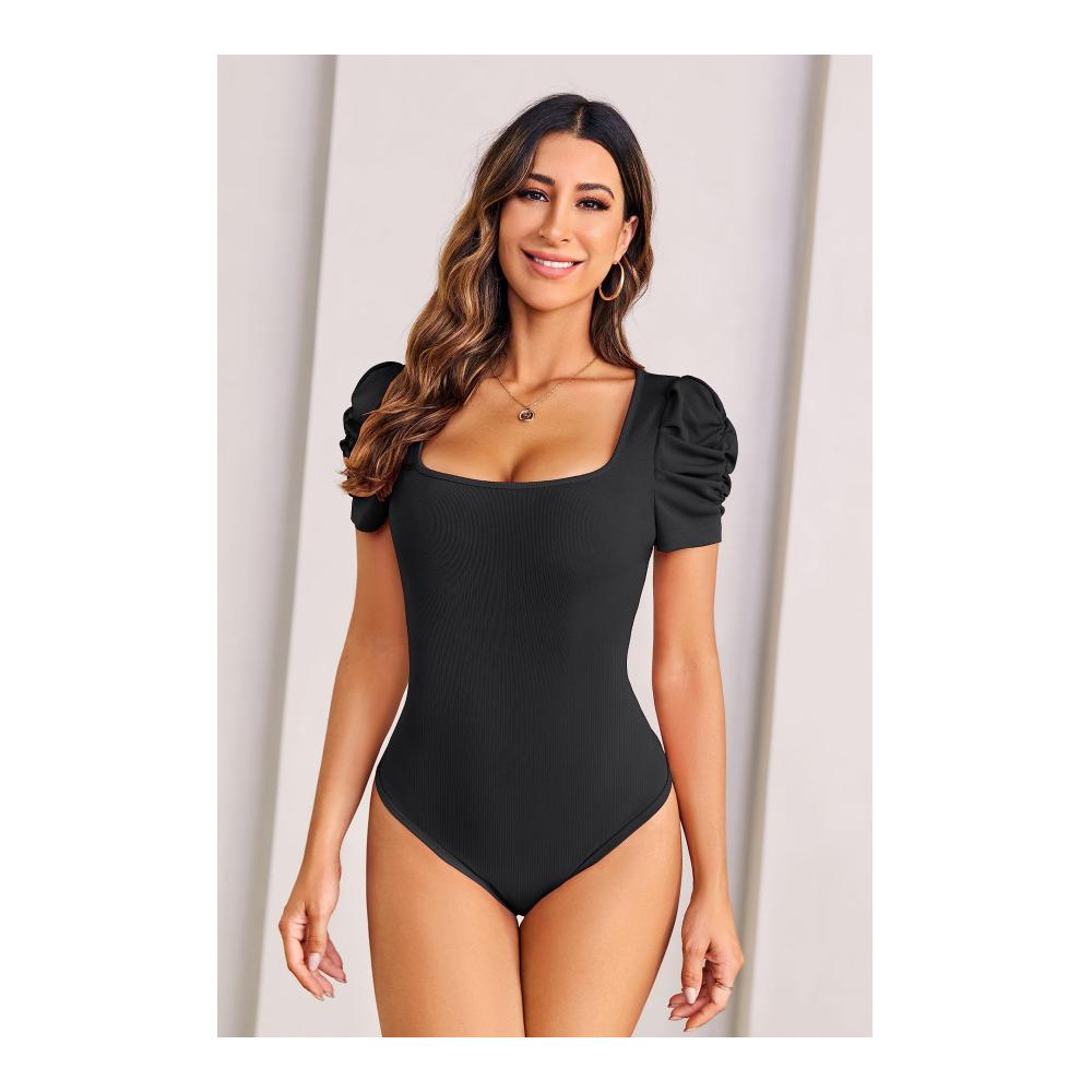 Exquisiter Damen Body Bodysuit Elegante Rüschen Quadratischer Ausschnitt & Kurzarm - Perfekt für stilvolle Auftritte