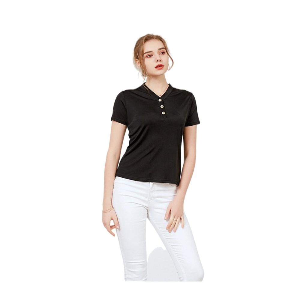 Damen Kurzarm T-Shirt mit V-Ausschnitt schmal geschnitten aus Maulbeerseide perfekt für den Sommer Langarm-Top in verschiedenen Farben