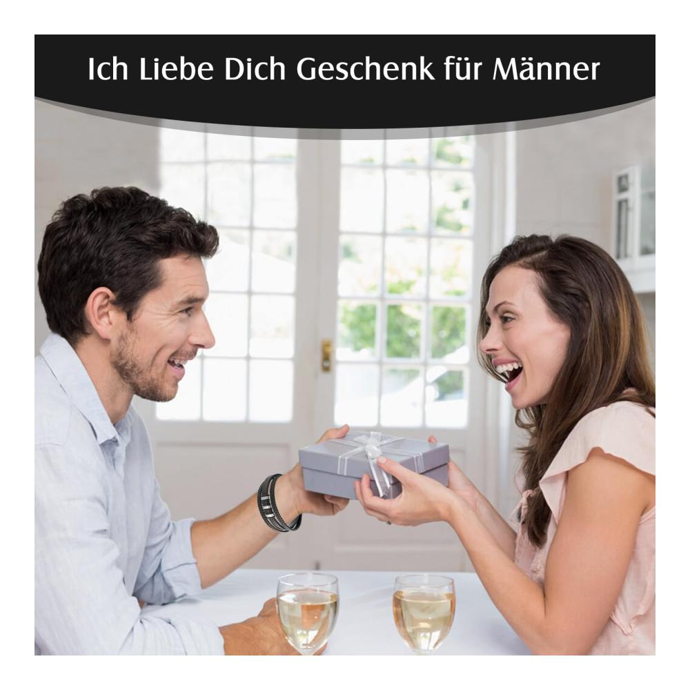 Einzigartiges Herren Armband Geflochtenes Lederarmband Ich Liebe Dich mit Schmuckkästchen - Ideales Geschenk zum Hochzeitstag Geburtstag & Weihnachten