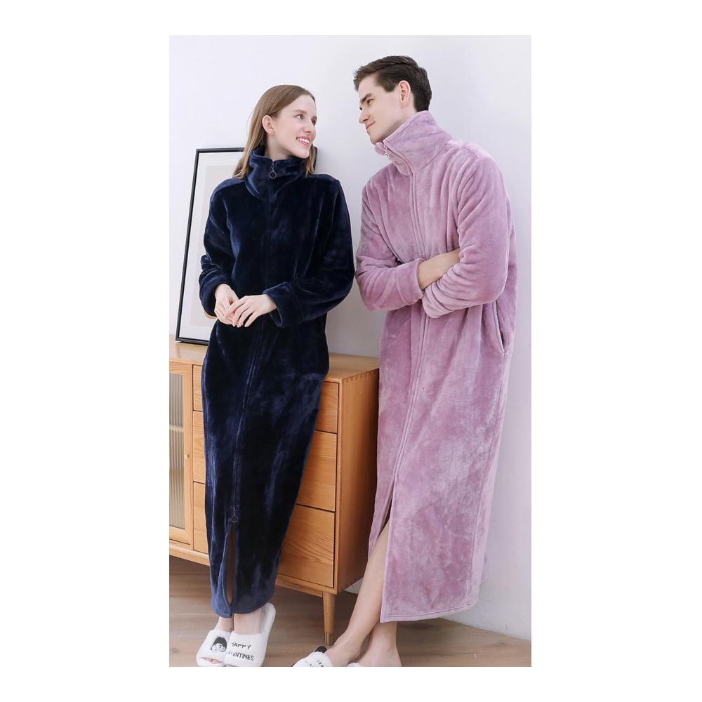 Luxuriöse Bademäntel für Damen und Herren – weicher Fleece-Hausmantel mit Reißverschluss und praktischen Taschen ideal für entspannte Stunden zu Hause