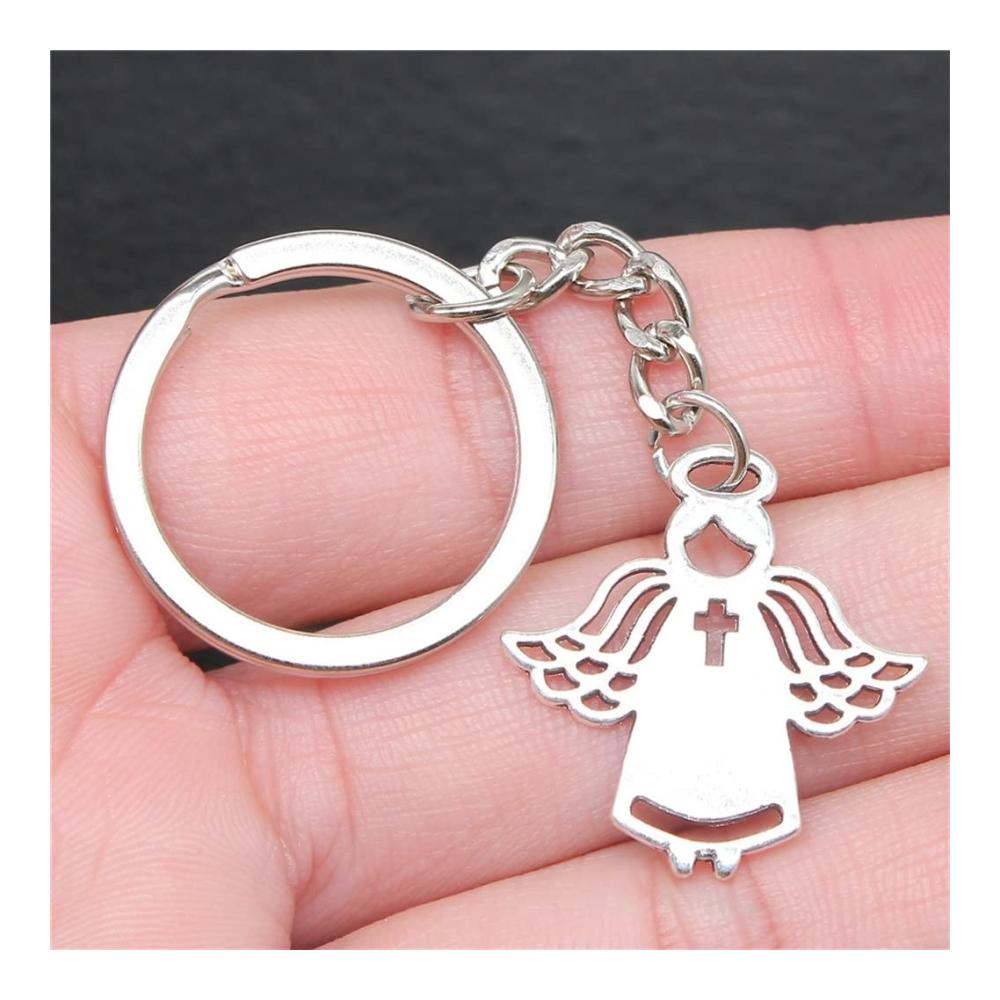 Entdecke den Vintage-Stil Handgefertigter Antik-Silber Kreuz-Engel Schlüsselanhänger für Herren | Exklusives Accessoire mit authentischem Charme (27 x 26 mm