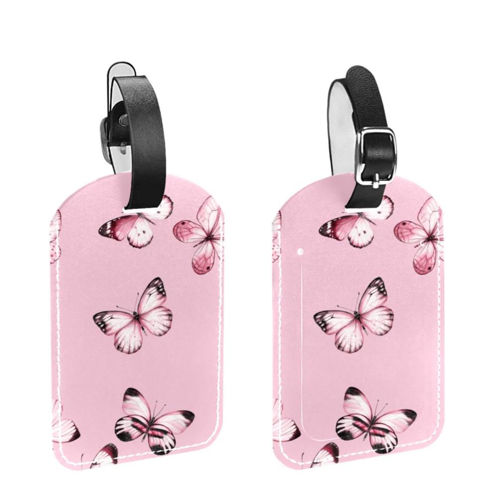 Erkennen Sie Ihren Stil! 2er-Set Koffer- & Taschenanhänger aus robustem PU-Leder mit sicherem Gurt für Reisen. Aquarell-Schmetterlingsmuster für einfache Identifizierung unterwegs