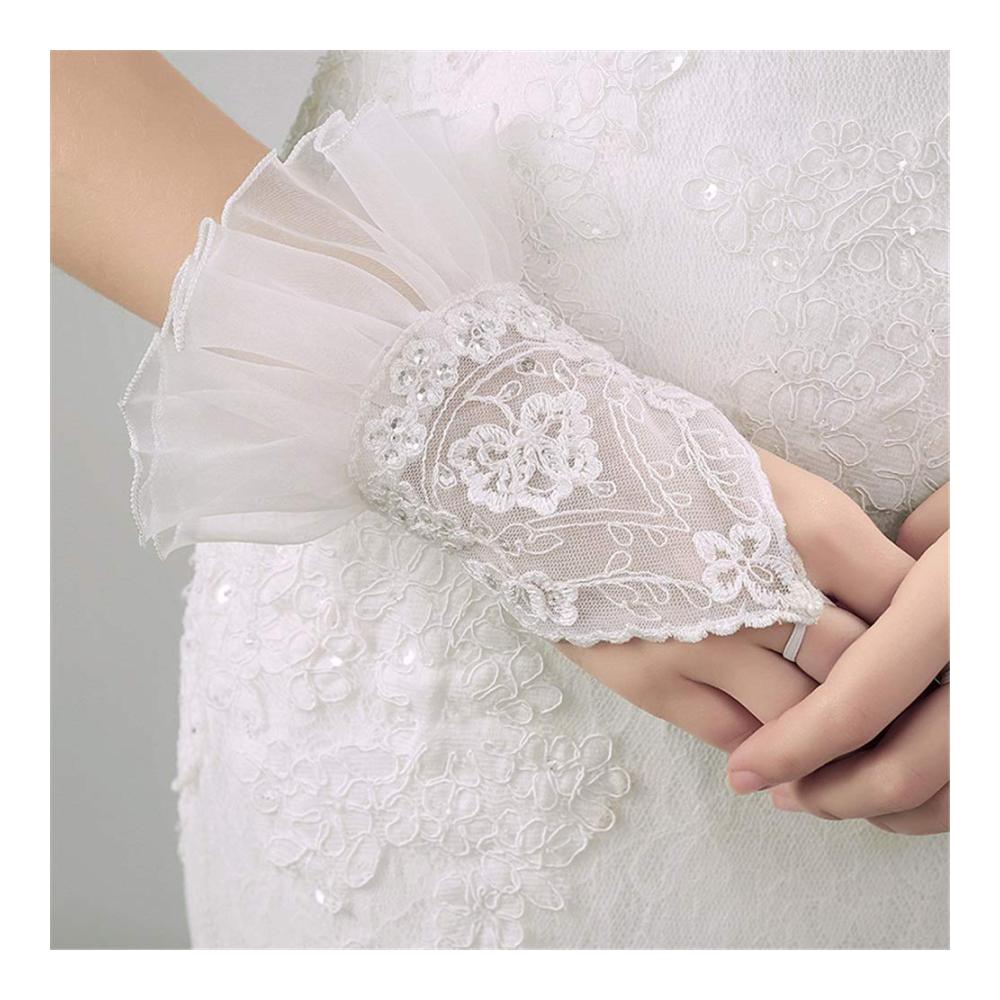 Elegante kurze Spitzenhandschuhe - Hochzeitshandschuhe für Bräute mit floraler Spitze Vintage-Look Damen-Vollfingerhandschuhe für Partys und Hochzeiten