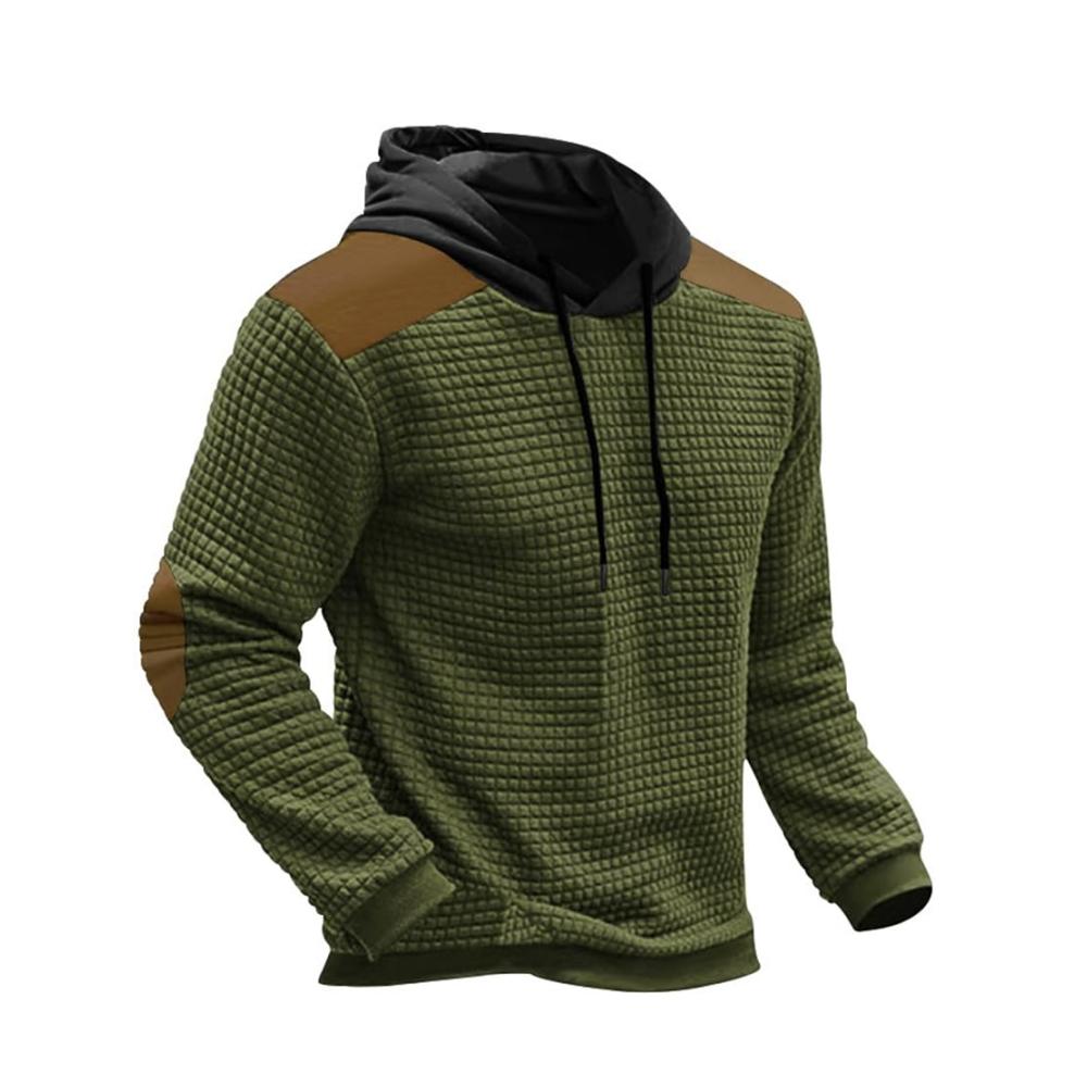 Stilvoller Herren Sweatshirt Klassisches Kapuzen Hoodie mit Waffelstruktur für Herbst-Looks. Casual Kordelzug und Vintage-Spleißen für einen lässigen All-Match-Look