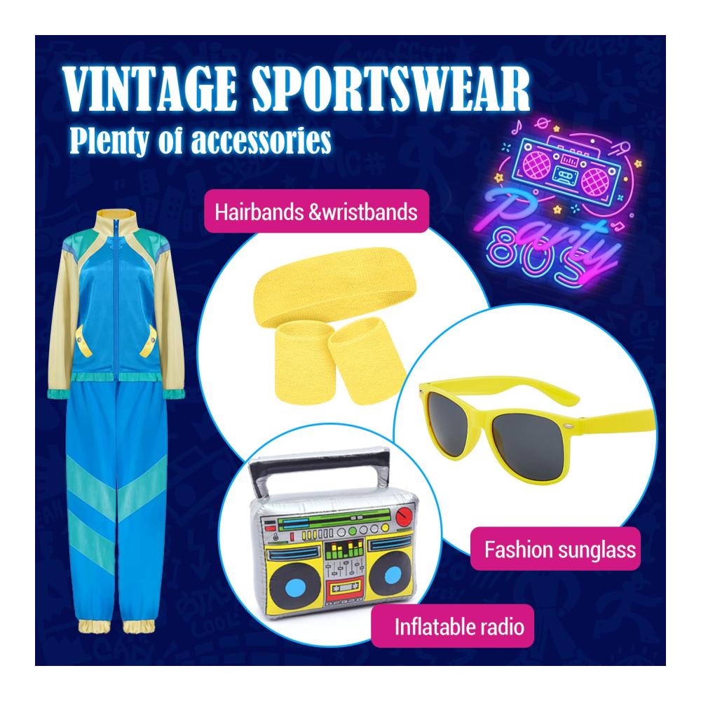 70er 80er 90er Jahre Bad Taste Trainingsanzug Kostüm Retro Sportanzug Neon 80s Party Jogginganzug Damen Herren Fasching Karneval Kostüm Hose und Jacke