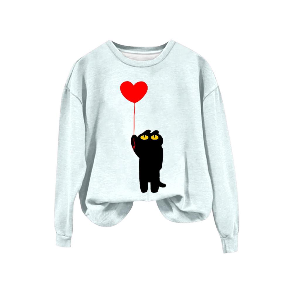 Damen Pullover Sweatshirts Frauen Bedruckte Sweatshirt mit Herzmuster Liebe Dich Langarm Hoodies Niedliches Tiermotiv Freizeitjacke