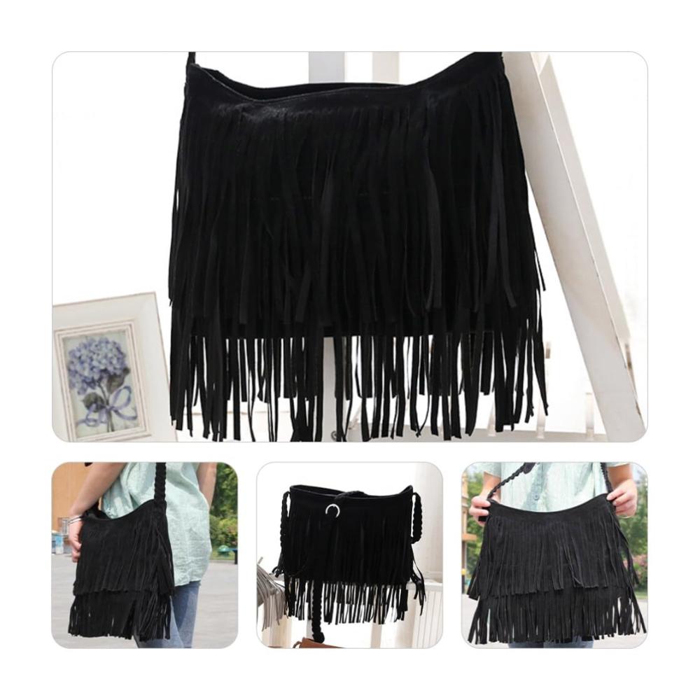 Erfrischende Vielseitigkeit Rucksackhandtaschen für Damen in elegantem Schwarz mit stilvollen Fransen. Ein Muss für den Sommer-Look