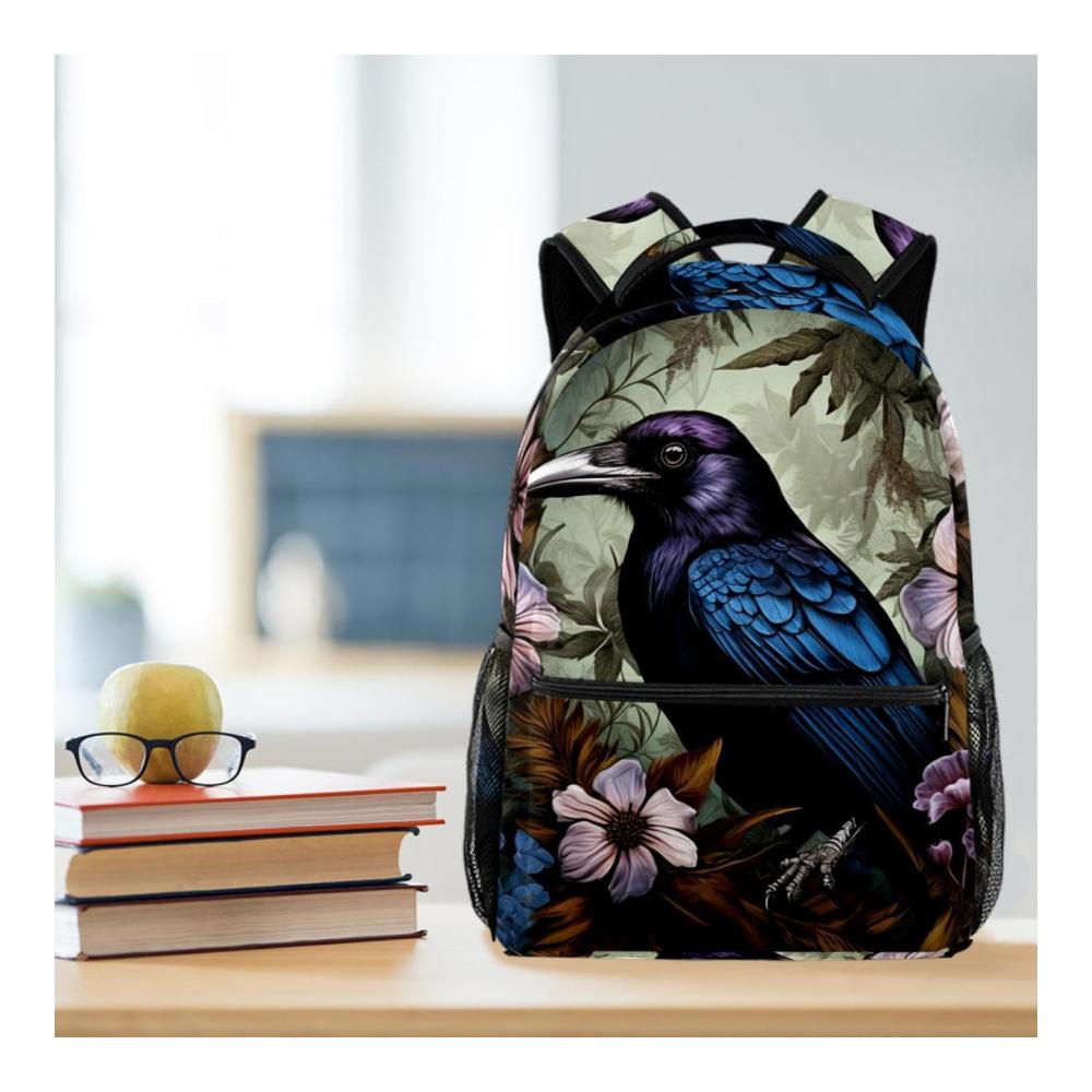 Entzückender Kinderrucksack Lässiger Krähenblumen-Rucksack in Violett für Schule und Freizeit - Leicht geräumig mit Hauptfach 2 Seitentaschen und integriertem Organizer! Premium-Qualität