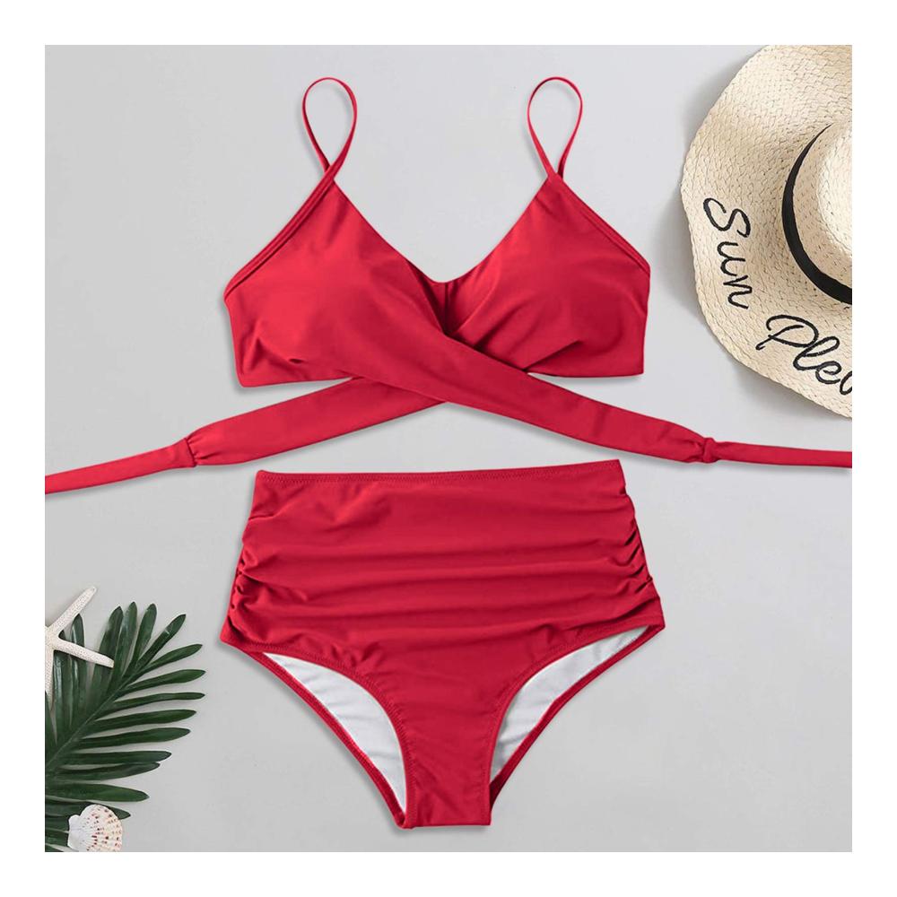 Einzigartiges Damen Bikini-Set Push-Up mit Neckholder Spitze und Schnitt - Zweiteiliges sexy Ensemble für festliche Badezeit - Tankinis-Set inklusive