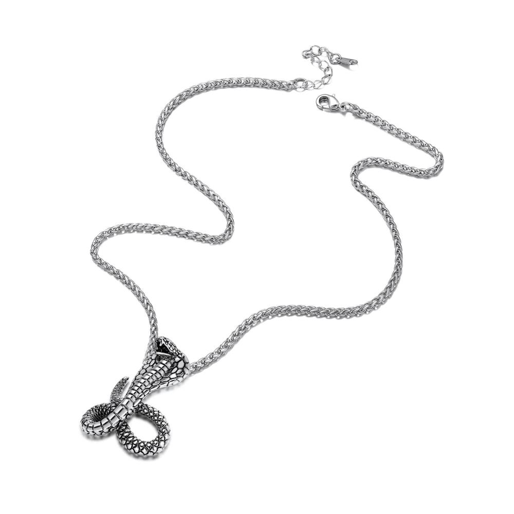 Einzigartige Edelstahl Kobra Kette Maskulines Accessoire für Herren und Jungen mit Punk-Schlange Anhänger. Stilvoll und robust perfekt für jeden Look! 🐍🔗