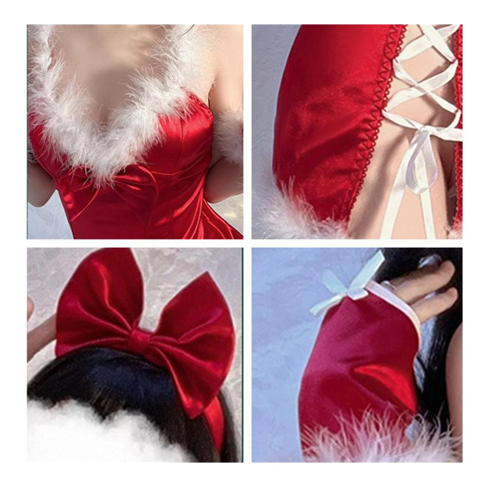 Damen Sexy Secret Button Weihnachten Nachthemd Langes Rot Plüsch Kleid lustiger Weihnachtsmann Anzug Jumpsuit Bodysuit Rock Pyjama Nachtwäsche für Frauen