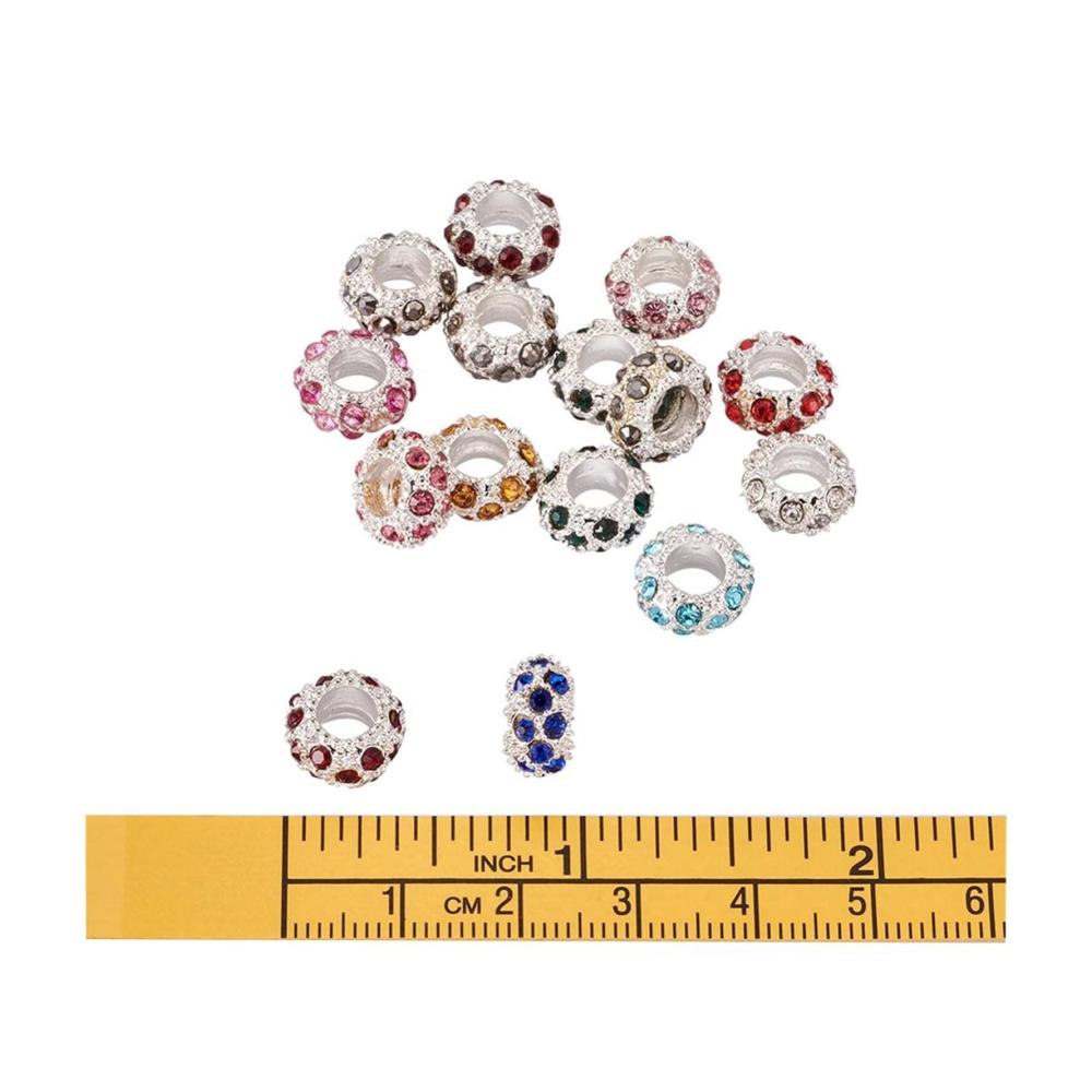 Entdecken Sie die Schönheit von Edelsteinen 100 Stück Legierungs-Strass europäische Perlen - Große Lochperlen Rondelle Metall gemischt 11x6mm - Loch 5mm