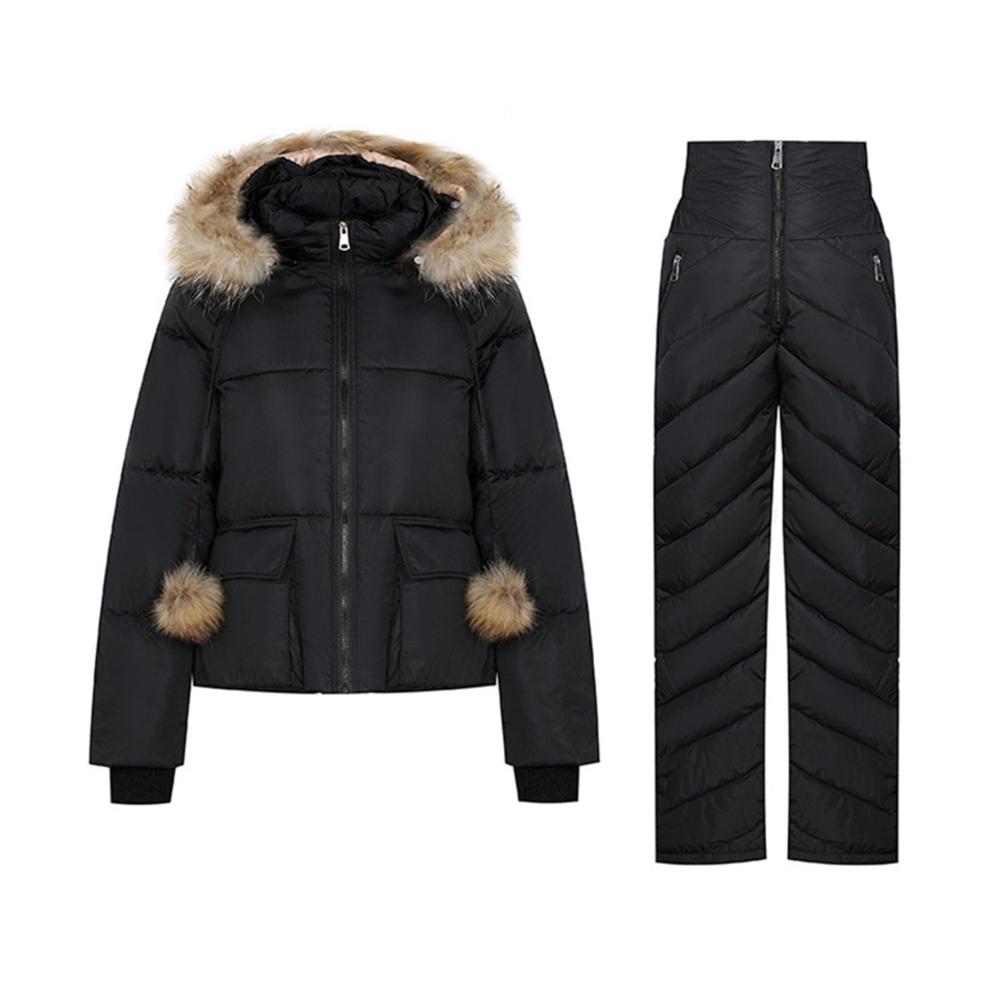 Hochwertige Schneeanzüge für Damen | Modische Outdoor-Sportarten im Herbst & Winter | Warm & kältebeständig | Zweiteiliges Set mit Weste & Kurz | Schwarz XL | Kaufe jetzt