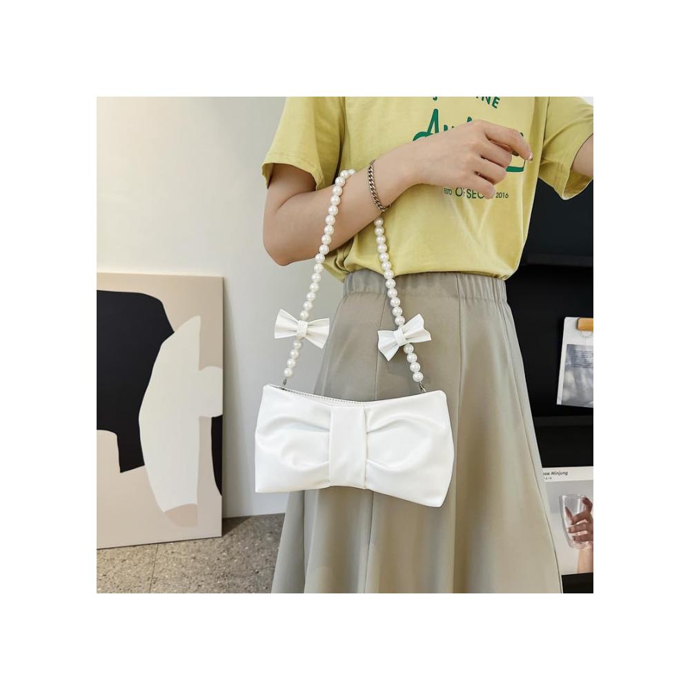 Elegante Damen-Clutch mit Perlenverzierung - Perfekt für Hochzeit Party & Abend - Satin-Tasche mit Schulterkette - Stilvolle Umhängetasche für jeden Anlass - Klein aber voller Stil