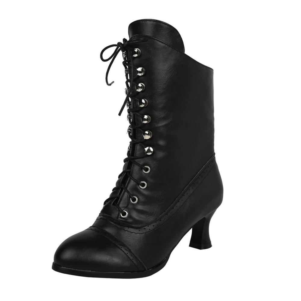 Exklusive Damen Leder Stiefel Viktorianisch inspirierte Wadenlange Schnürstiefel mit Louis-Absatz für Vintage-Chic Steampunk und Gothic Looks. Jetzt entdecken