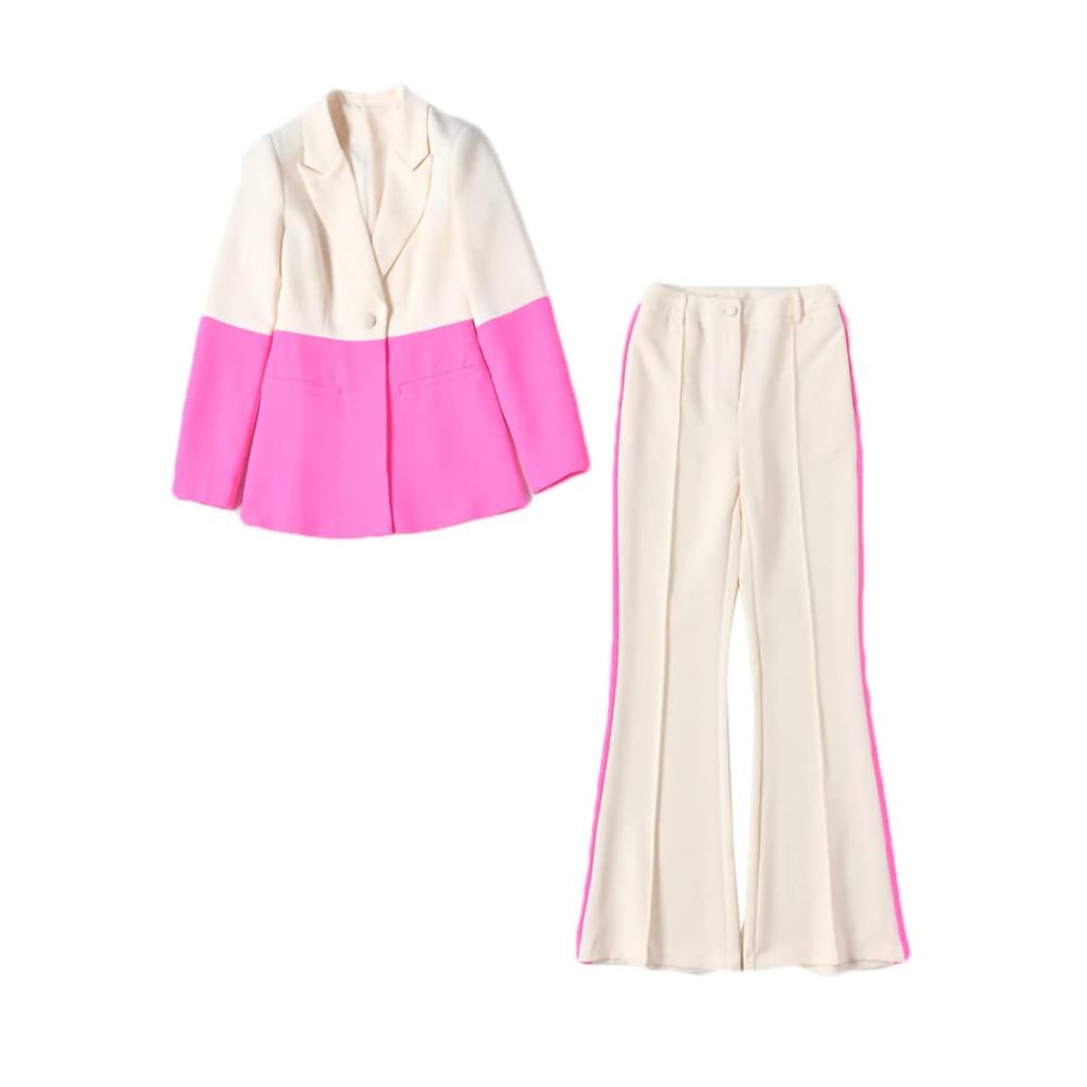 Stilvoller Damen-Blazer-Set Schmal geschnitten langärmlig Farbkontrast zweiteilig in Beige/Pink Größe 36 - Perfekte Ergänzung für Ihren Look