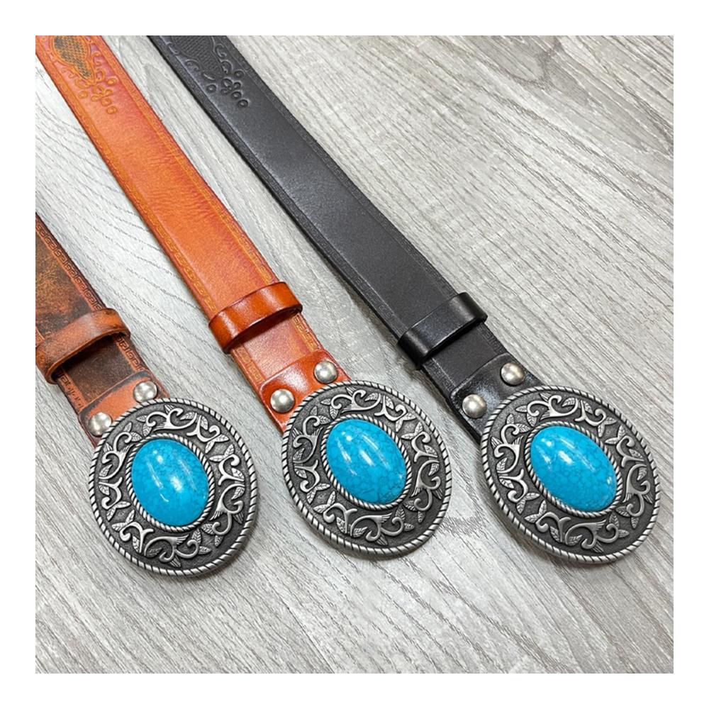 Einzigartiger Westlicher Echtleder Gürtel Cowboy-Stil mit Türkis-Verzierung für Damen und Herren. Passend zu Jeans und Country-Kleidern Breite 38mm Schwarz 125cm. Ein Must-Have