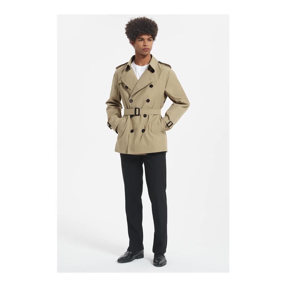 Stilvoller Herrenmantel Klassischer Zweireiher mit Gürtel für windige Tage - Eleganter Übergangsmantel in Khaki Größe XL. Entdecken Sie zeitlose Eleganz