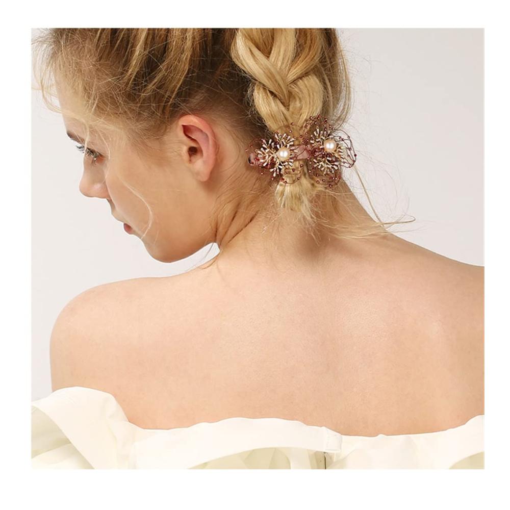 Kristall-Haarschmuck Clips Haarnadeln | Glitzernde Perlen auf geflochtenem Kupferdraht | Sommer-Fee-Haarspange für den eleganten Rückenkopf | 9 * 5.3cm in B erhältlich. Entdecke den Zauber