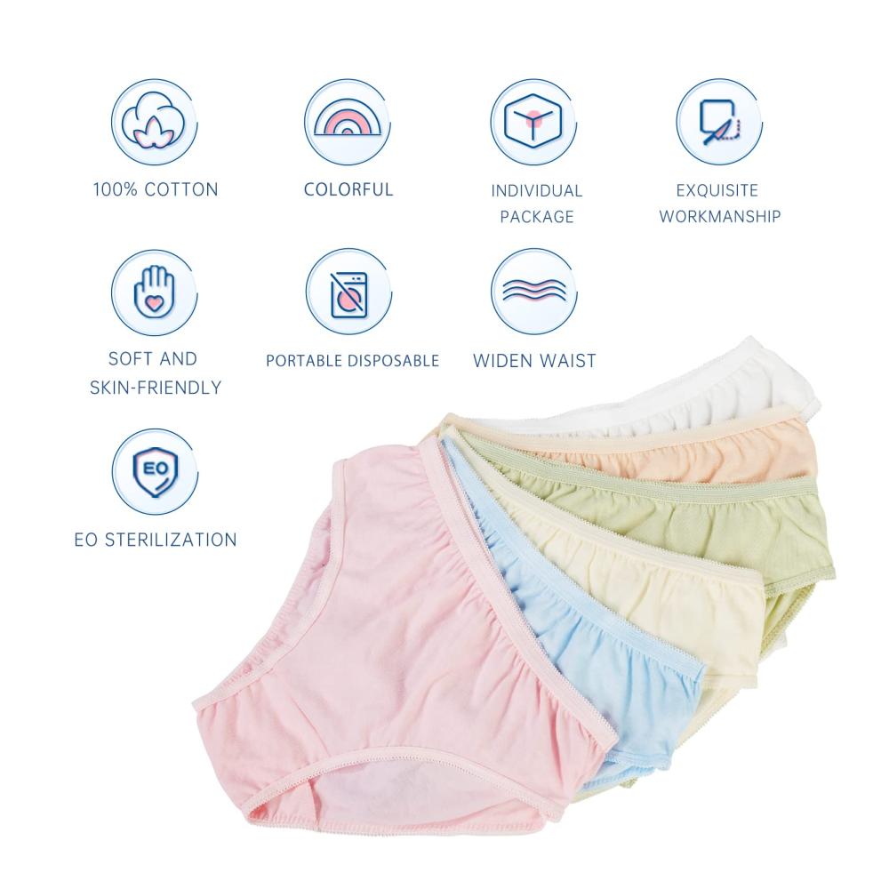 Ultimativer Komfort für Damen 100% Baumwollunterhosen für Reisen Mutterschaft Menstruation & Notfälle – bunt individuell verpackt für Krankenhausaufenthalte & den Spa im Hotel