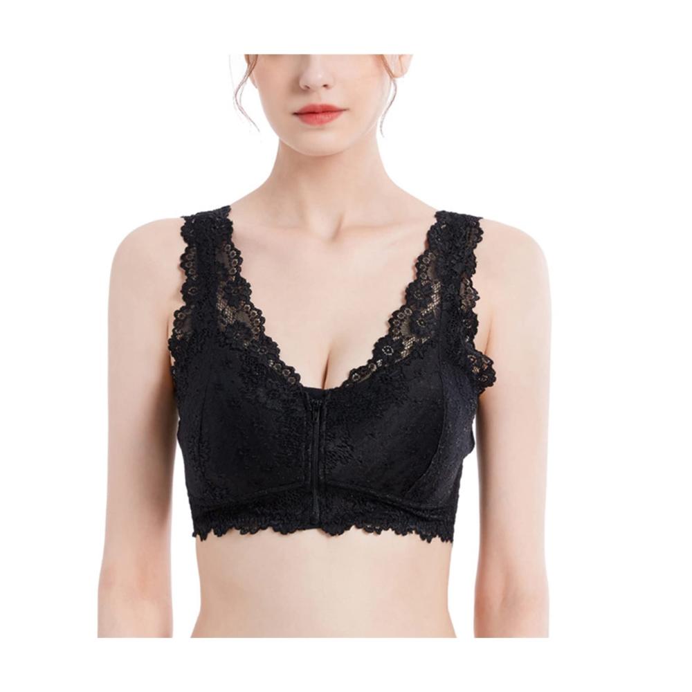 Entdecken Sie verführerische Spitzen-Mastektomie-BHs Frontverschluss Drahtfrei mit Taschen – Für stilvolle Unterstützung und Selbstvertrauen! (Farbe Schwarz Größe XL/X-Large