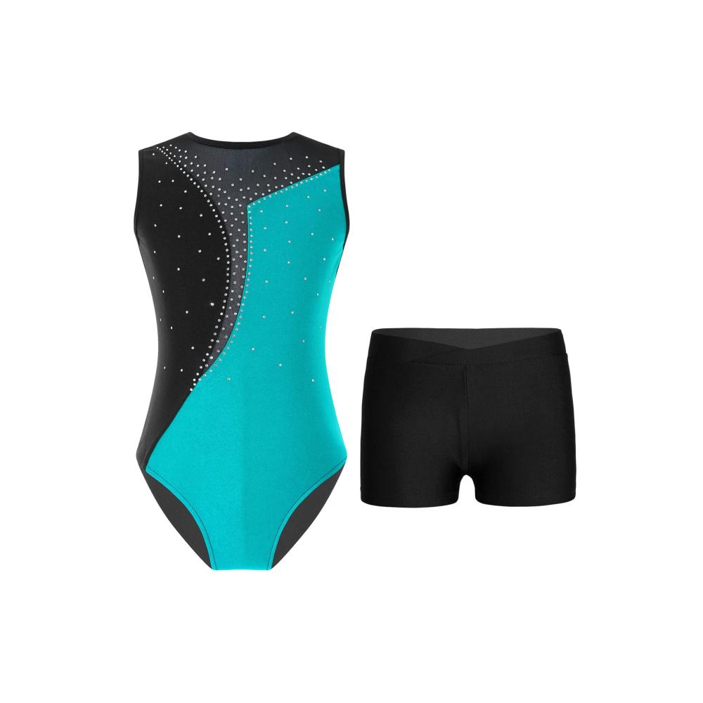 Einzigartiger Mädchen Leotard mit Strass-Shorts Perfekt für Tanz und Gymnastik! Kurzarm Turnbody für stilvolle Performances und Training. Holen Sie sich Ihren eleganten Gymnastikanzug jetzt