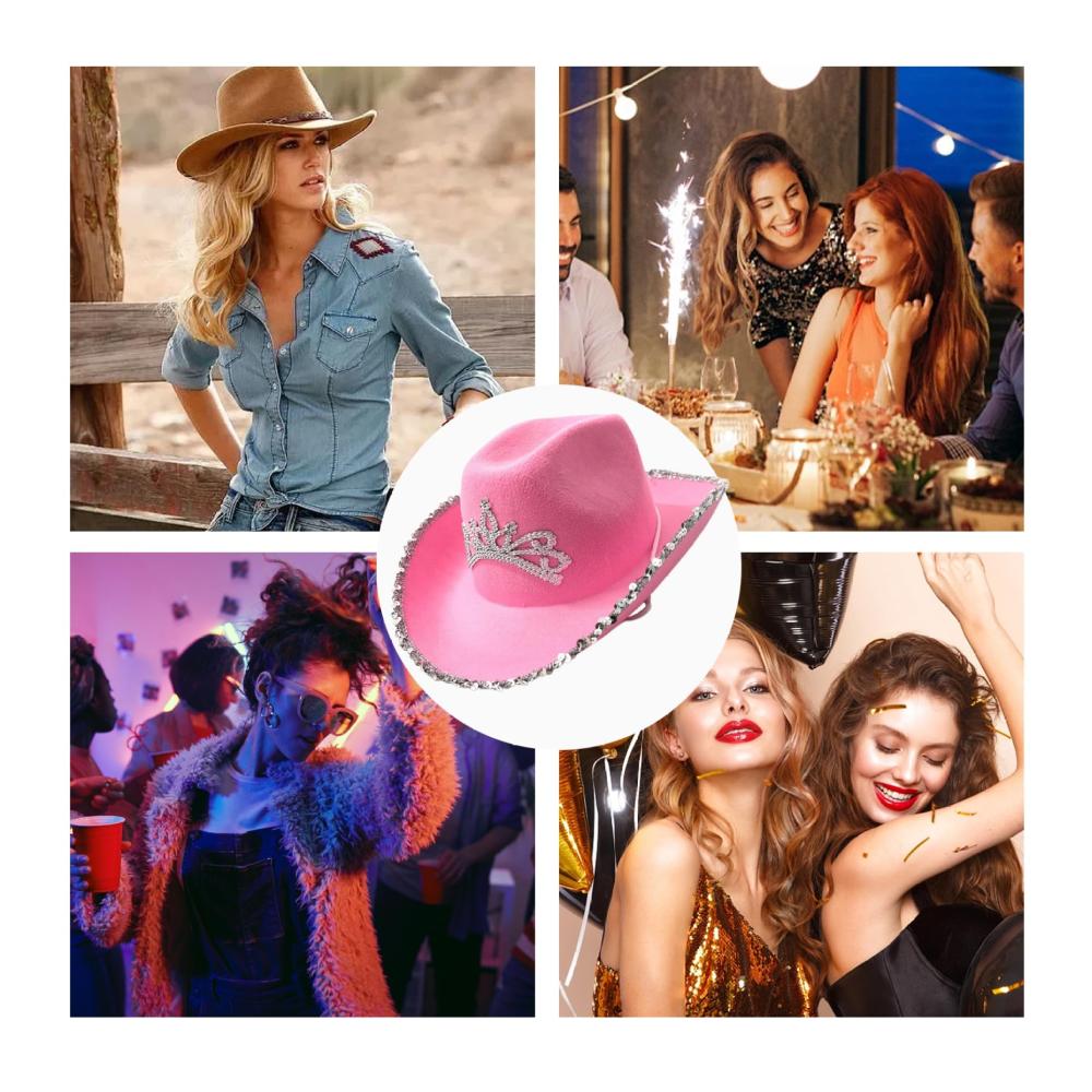 Stilvoller Cowboyhut für Damen Elegantes Tiara-Muster und authentisches Design - Perfektes Accessoire für Western-Partys und Kostüm-Outfits