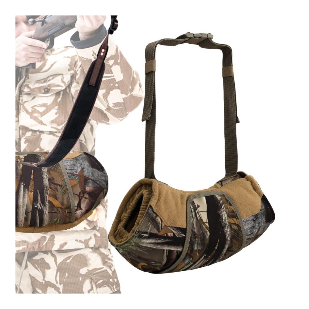 Ultimativer Tarn-Handschuhwärmer mit Reißverschluss und Sichtfenster-Design für Jäger Isolierte Handwärme-Manschette mit verstellbarem Schultergurt und Tasche für Tarnzubehör