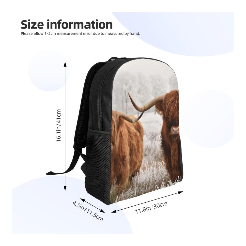 Entdecke den perfekten Begleiter für deine Abenteuer Leichter Tagesrucksack für Schule Wandern und Reisen - Unisex mit schottischem Kuh-Design