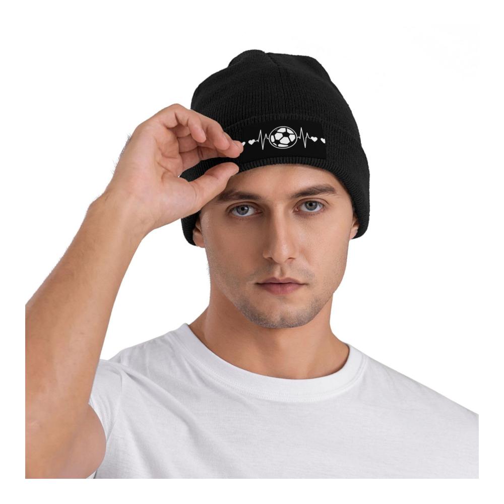 Behagliche Winterwärme Unisex Strickmütze mit I Love Soccer Print – Perfekte Herren- und Damenmütze für die kalte Jahreszeit. Stilvoll warm und weich