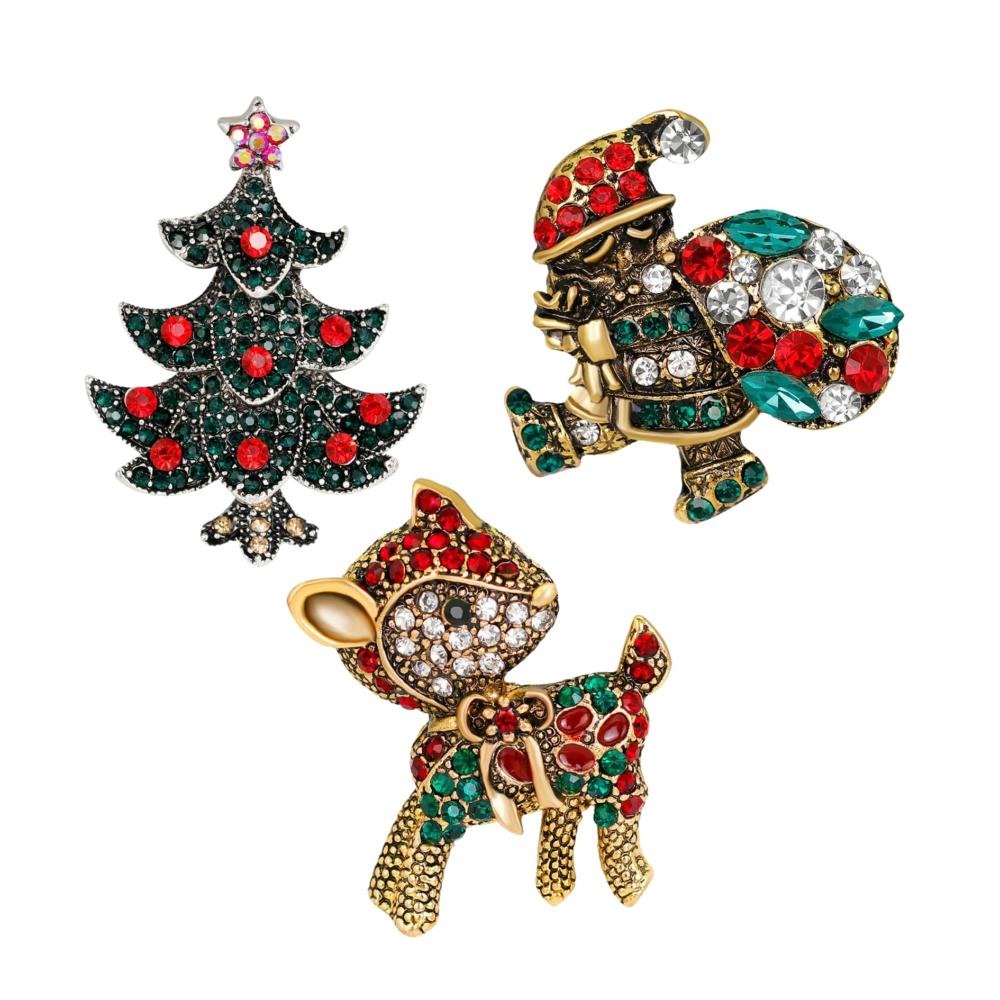 Einzigartige Weihnachtsbroschen & Anstecknadeln Set Strass-Weihnachtsbaum Weihnachtsmann & Emaille-Designs für Frauen. Perfekt für Jacken Revers & festliche Stoffe