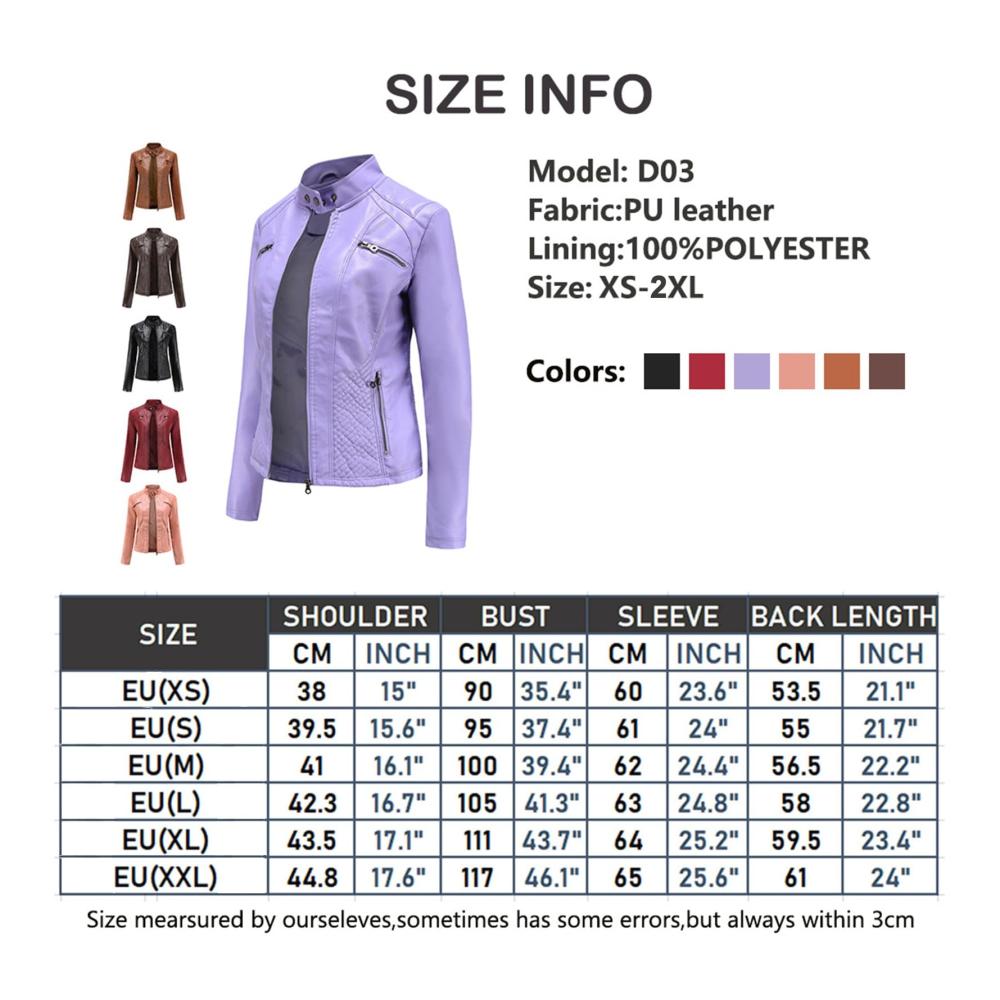 Damen Kunstlederjacke für Freizeit Herbst/Frühling modisch vegan für Motorrad Radfahren kurz leicht in Größen XS-XXL