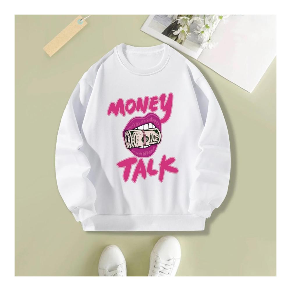 Damen Sweatshirt Pullover Weißes bedrucktes Modestück mit lockerer Passform für den täglichen Stil. Langärmliges Rundhals-Sweatshirt - Ein Must-have