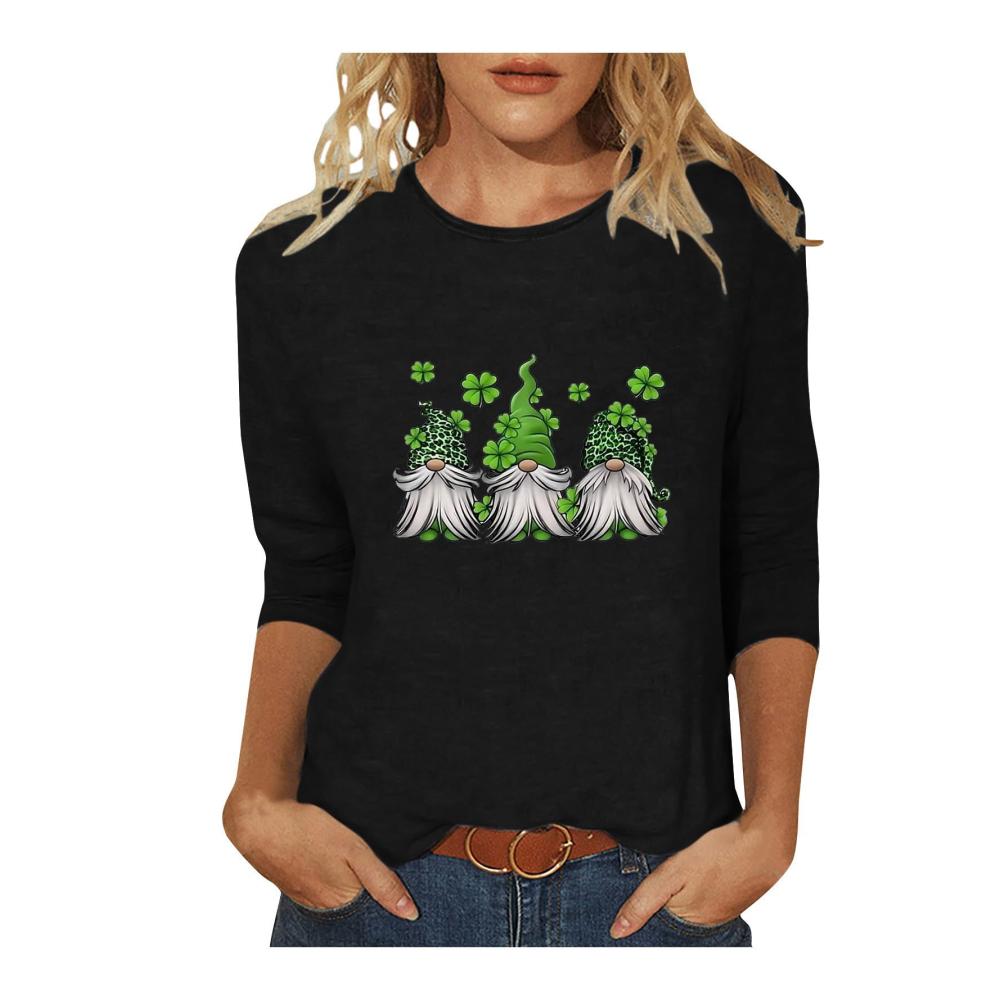 St. Patricks Day Sweatshirts für Teenager Mädchen mit Kleeblatt-Print Rundhalsausschnitt und 3/4-Ärmeln