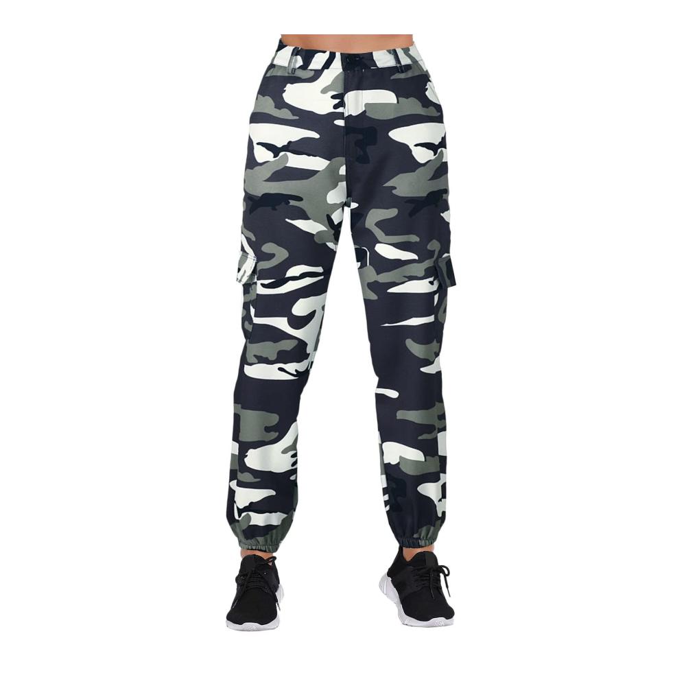 Damen Sommerhose Schicke elegante Camouflage Cargohose für Damen - Militärstyle fließend elastischer Bund - Casual Damen Kampfhose