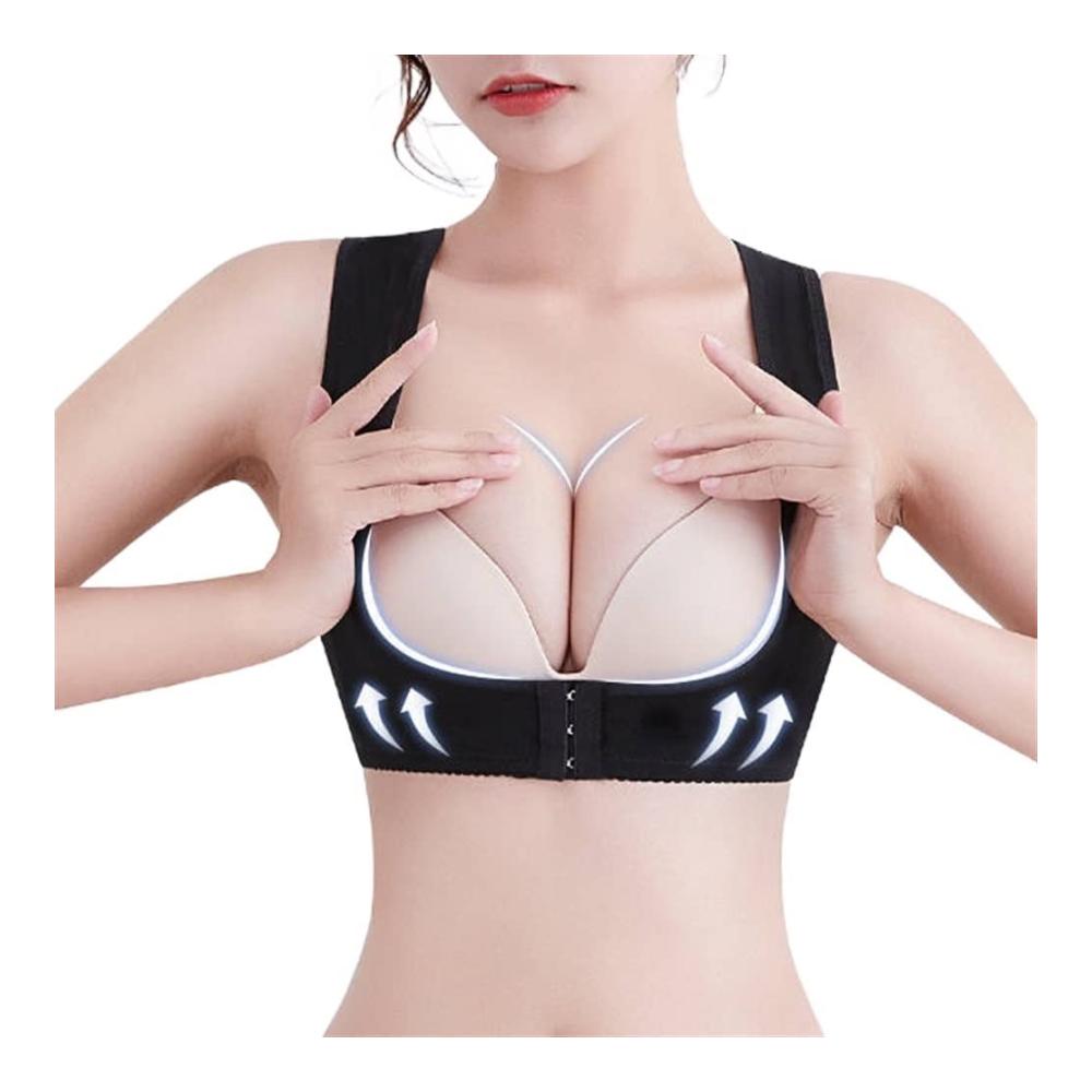 Shape your Tops Frauen Brust Haltung Korrektur Gürtel - Unsichtbares Body Shaper Korsett für Rücken- und Schulterunterstützung - Atmungsaktive Frontverschluss-Brustunterstützungsweste in Schwarz