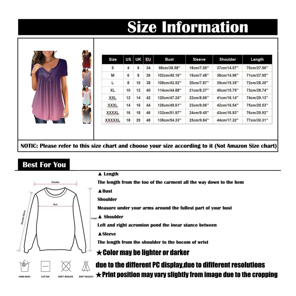 Trendige Damen T-Shirts Casual Chic mit Farbwechsel-Effekt! V-Ausschnitt kurze Ärmel & Button-Up-Design. Perfektes Geschenk für Frühling & Sommer! Jetzt zugreifen