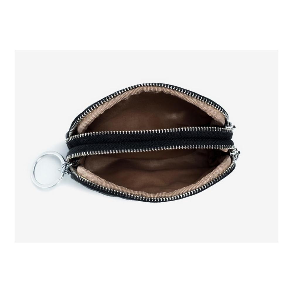 Damen Mädchen Leder Münzbörse Portemonnaie Geldbeutel Mini Münztaschen Münzbörse Schlüsselanhänger 2 Reißverschlusstaschen Damen Geldbörse für Kleingeld (Beige