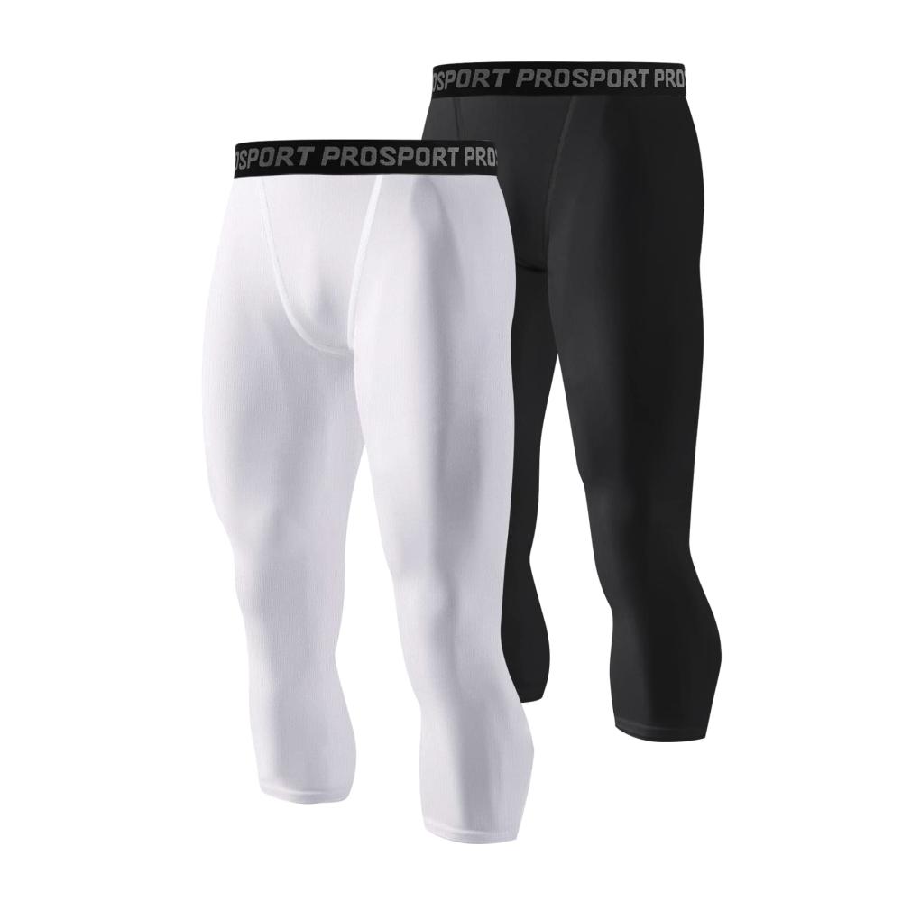 2er-Pack Herren Kompressionshosen 3/4 Capri Leggings Atmungsaktiv Anti-Geruch Sportausrüstung Workout Gym Activewear Running Baselayer