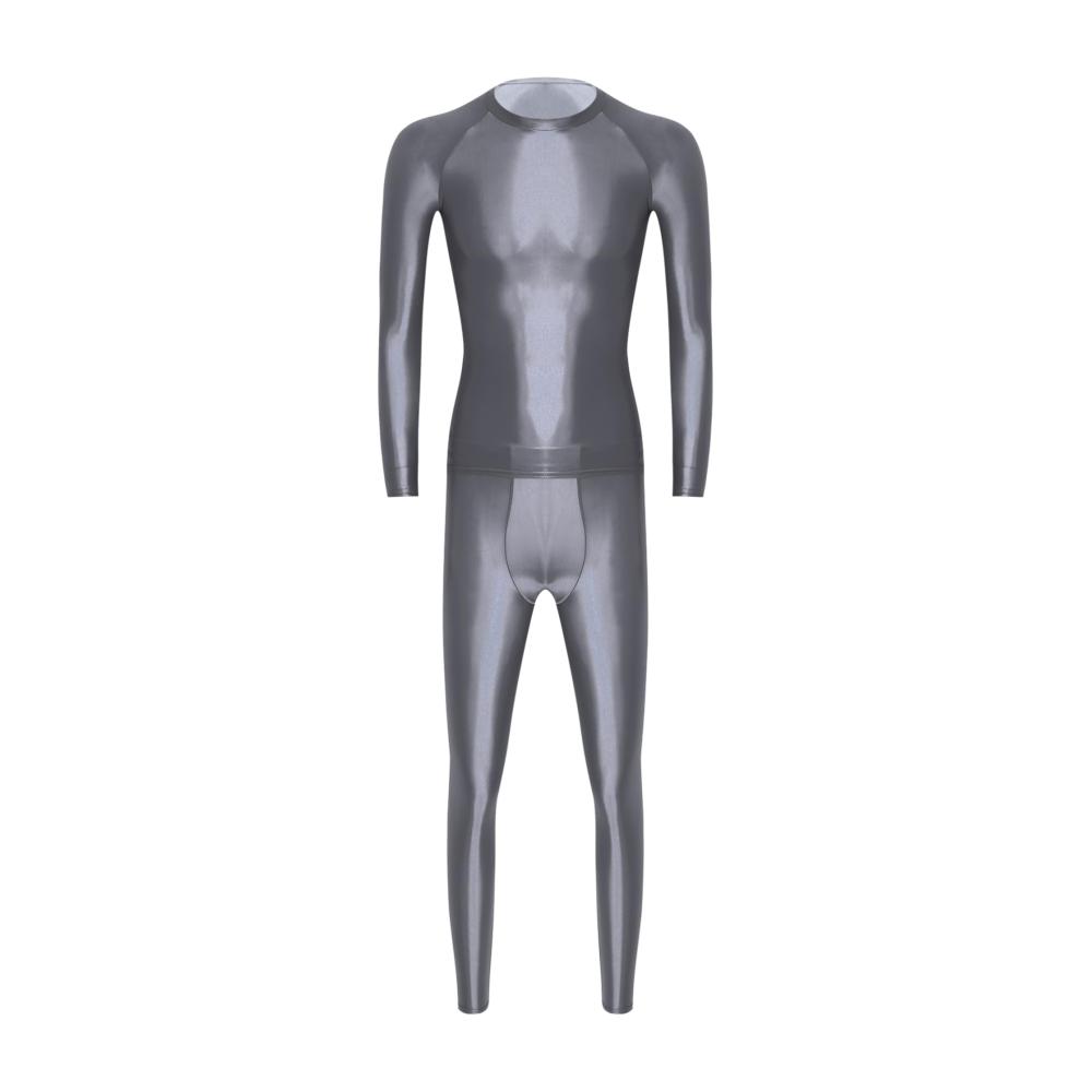 Wetlook-Unterwäschesets für Herren Langarm-Unterhemd & Leggings Glänzende Jumpsuit-Party-Clubwear