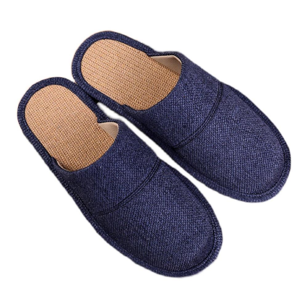 Erleben Sie ultimativen Komfort Unisex Leinen Hausschuhe mit Memory Foam für drinnen und draußen - Sommer Hausschuhe für Damen und Herren in Blauw Größe 39/40 EU